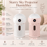 Starry Sky Projector Humidifier – Ultrasonic Cool Mist with Night Light, USB Rechargeable