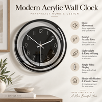 Modern Acrylic Wall Clock – Minimalist Nordic Round Design, Silent Movement