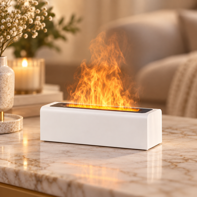 Flame Aroma Diffuser – Ultrasonic Essential Oil Diffuser with Flickering Flame Light